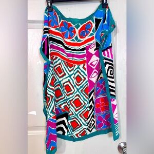 Vintage  Scarf Womens Square Abstract Print  90s art neon